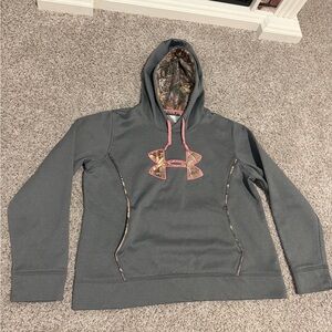 Under Armour Women's Grey Hoodie with Camo & Pink Accents